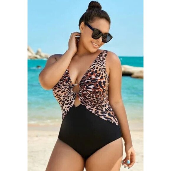 Meet.Curve Women's Leopard One Piece Swimsuit Size XL Black Padded NWT - Picture 1 of 10